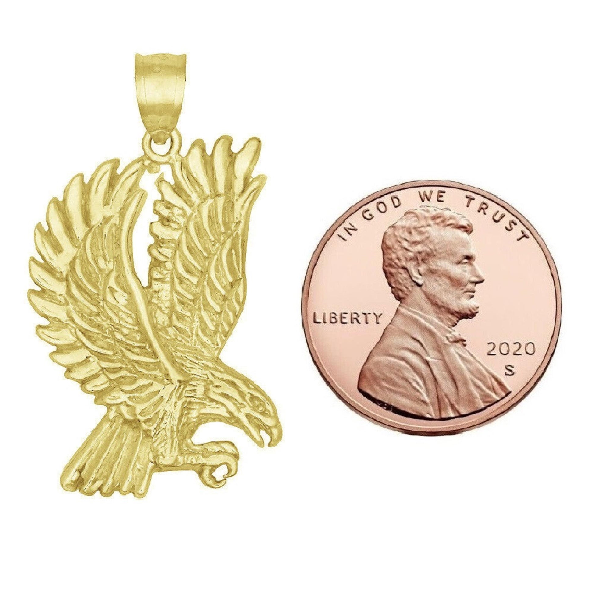 925 Sterling Silver Yellow Gold Plated 1mm Cable Chain Necklace w/ Flying Eagle Pendant Charm