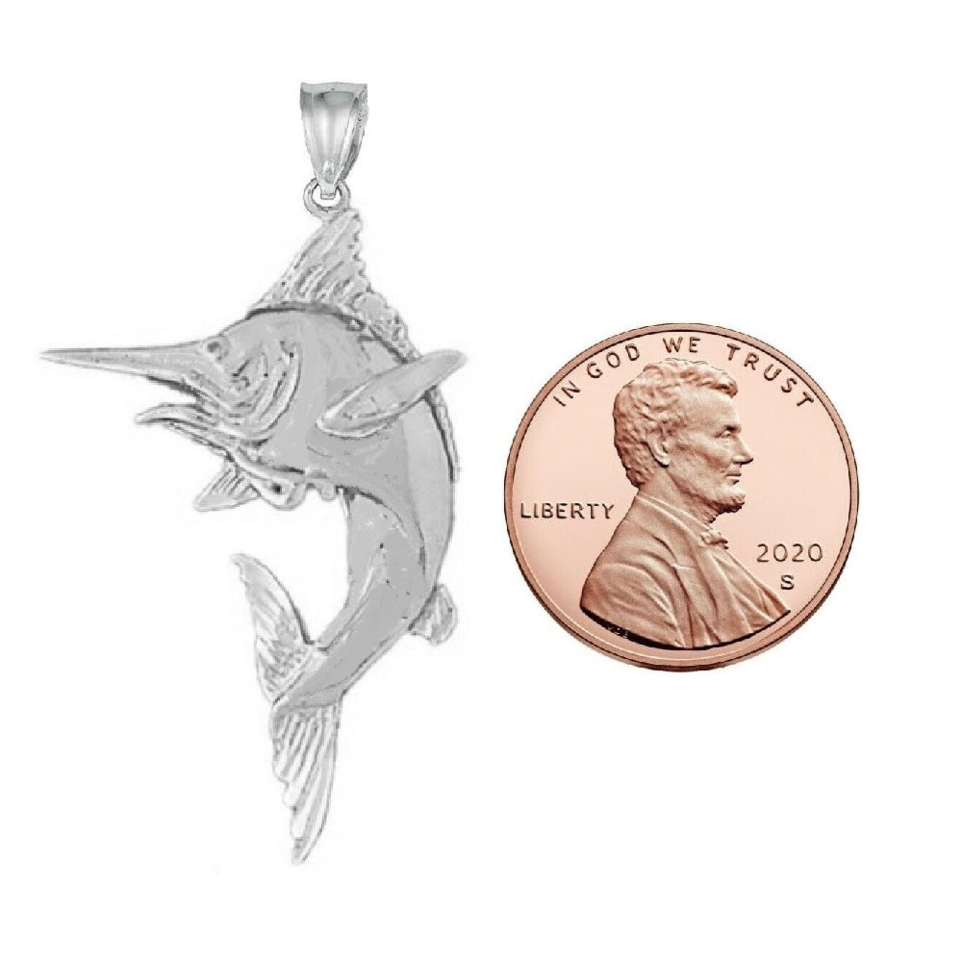 925 Sterling Silver Necklace w/ Sailfish Marlin Fish Pendant Charm