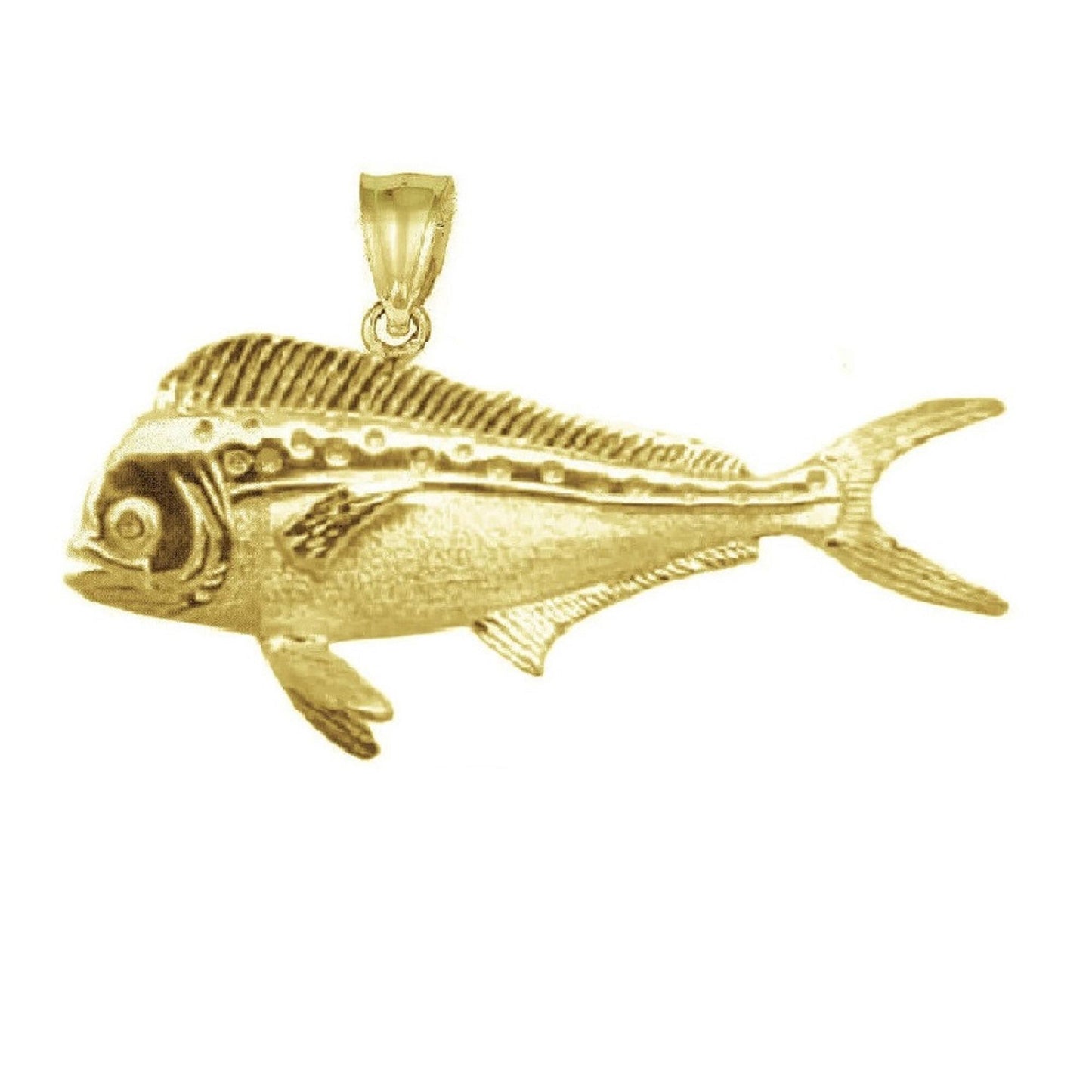 925 Sterling Silver Yellow Gold Plated Necklace w/ Mahi Mahi Fish 3D (3 Dimensional) Solid Pendant