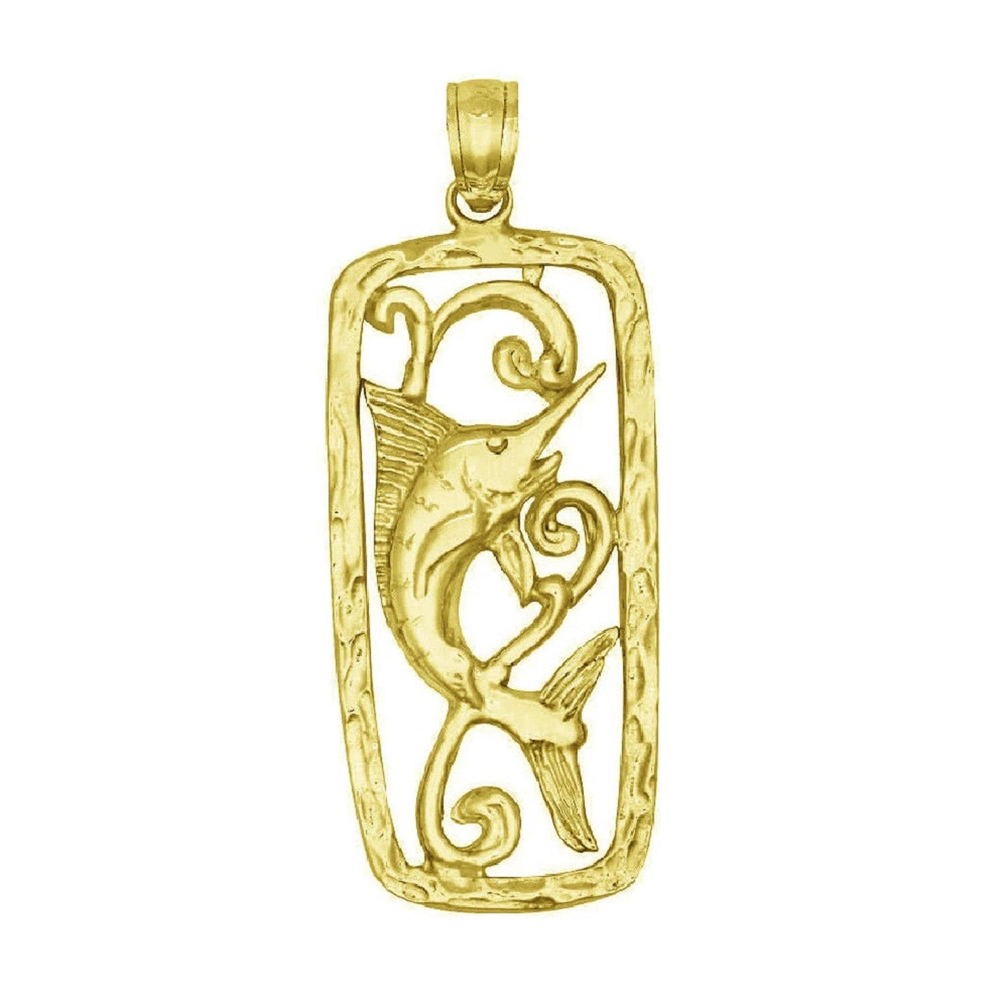 925 Sterling Silver Yellow Gold Plated 1mm Cable Chain Necklace w/ Marlin Pendant Charm