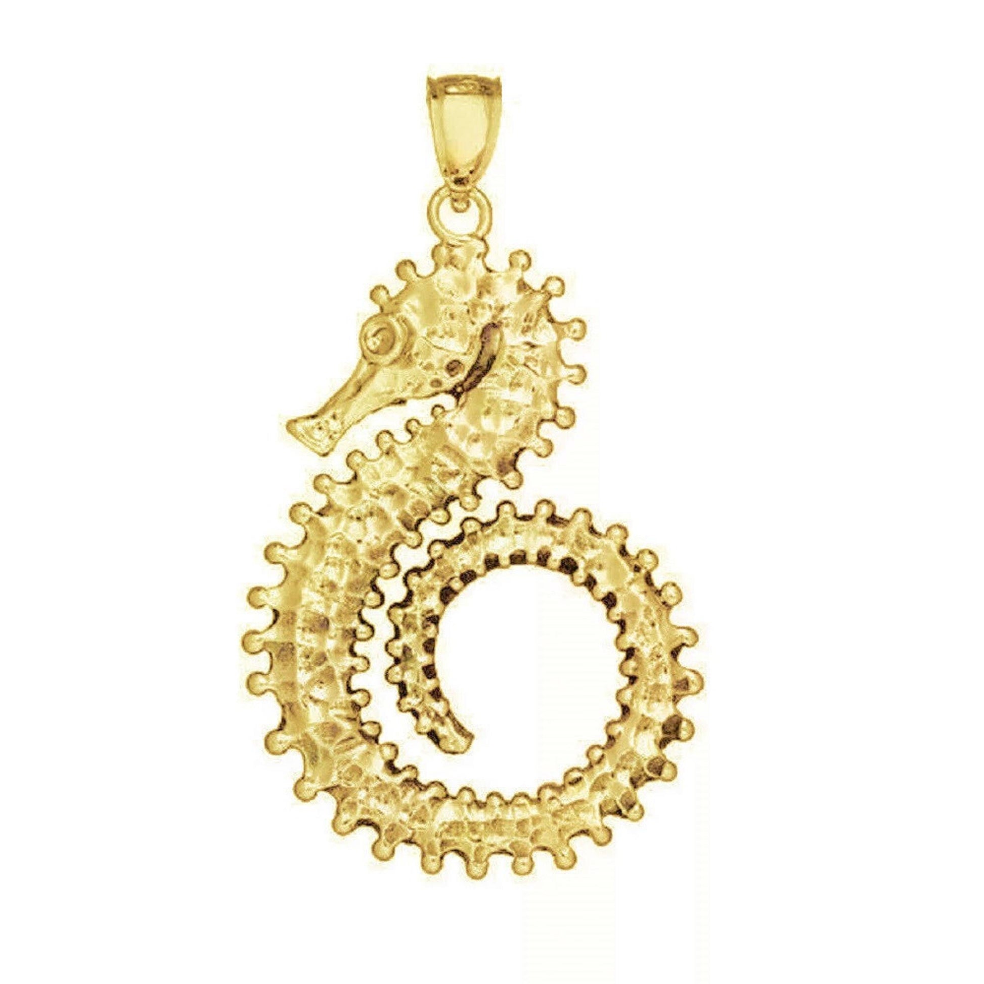 925 Sterling Silver Yellow Gold Plated 1mm Cable Chain Necklace w/ Seahorse Pendant