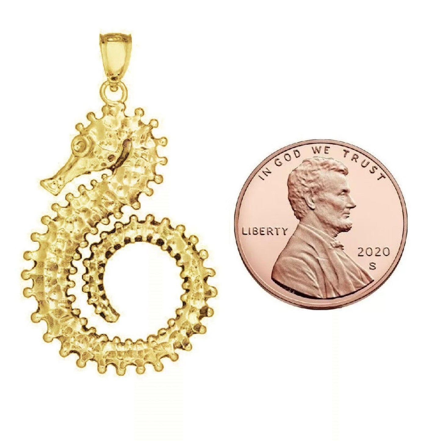 925 Sterling Silver Yellow Gold Plated 1mm Cable Chain Necklace w/ Seahorse Pendant