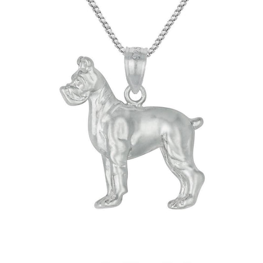 925 Sterling Silver Necklace w/ Boxer Dog 3D Solid Pendant Charm