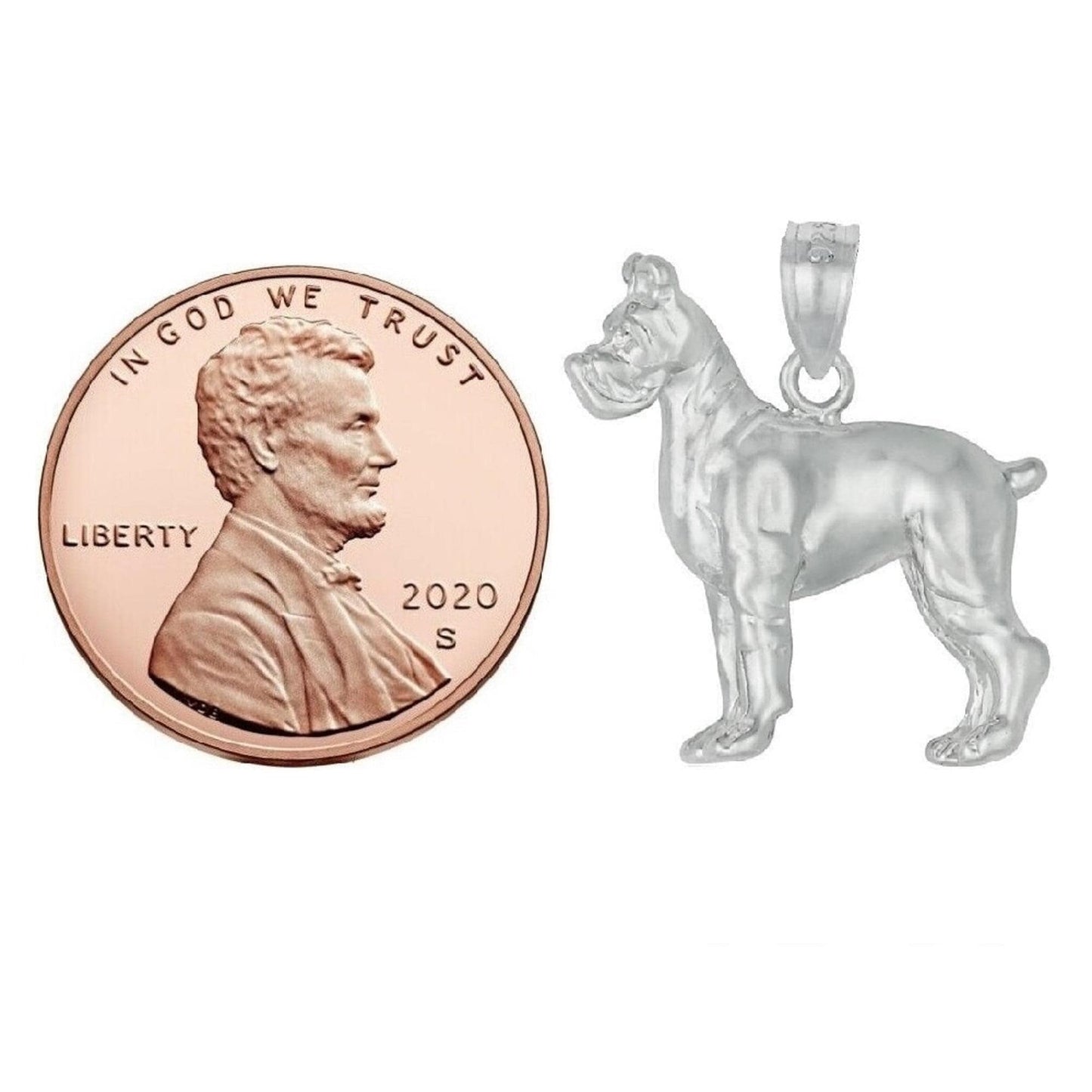 925 Sterling Silver Necklace w/ Boxer Dog 3D Solid Pendant Charm