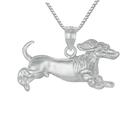 925 Sterling Silver Necklace w/ Dachshund Dog 3D Solid Pendant Charm