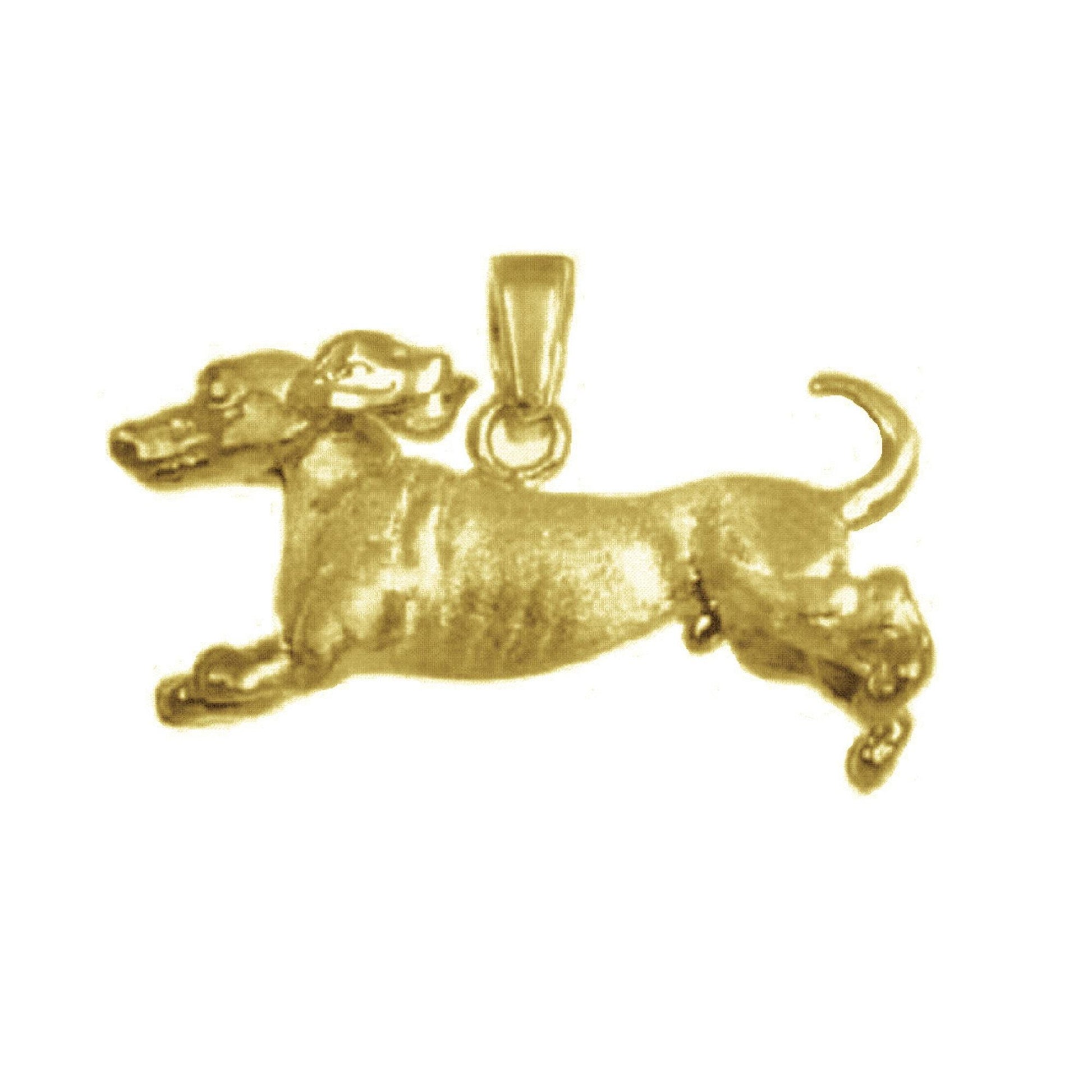 925 Sterling Silver Yellow Gold Plated Necklace w/ Dachshund Dog 3D Solid Pendant