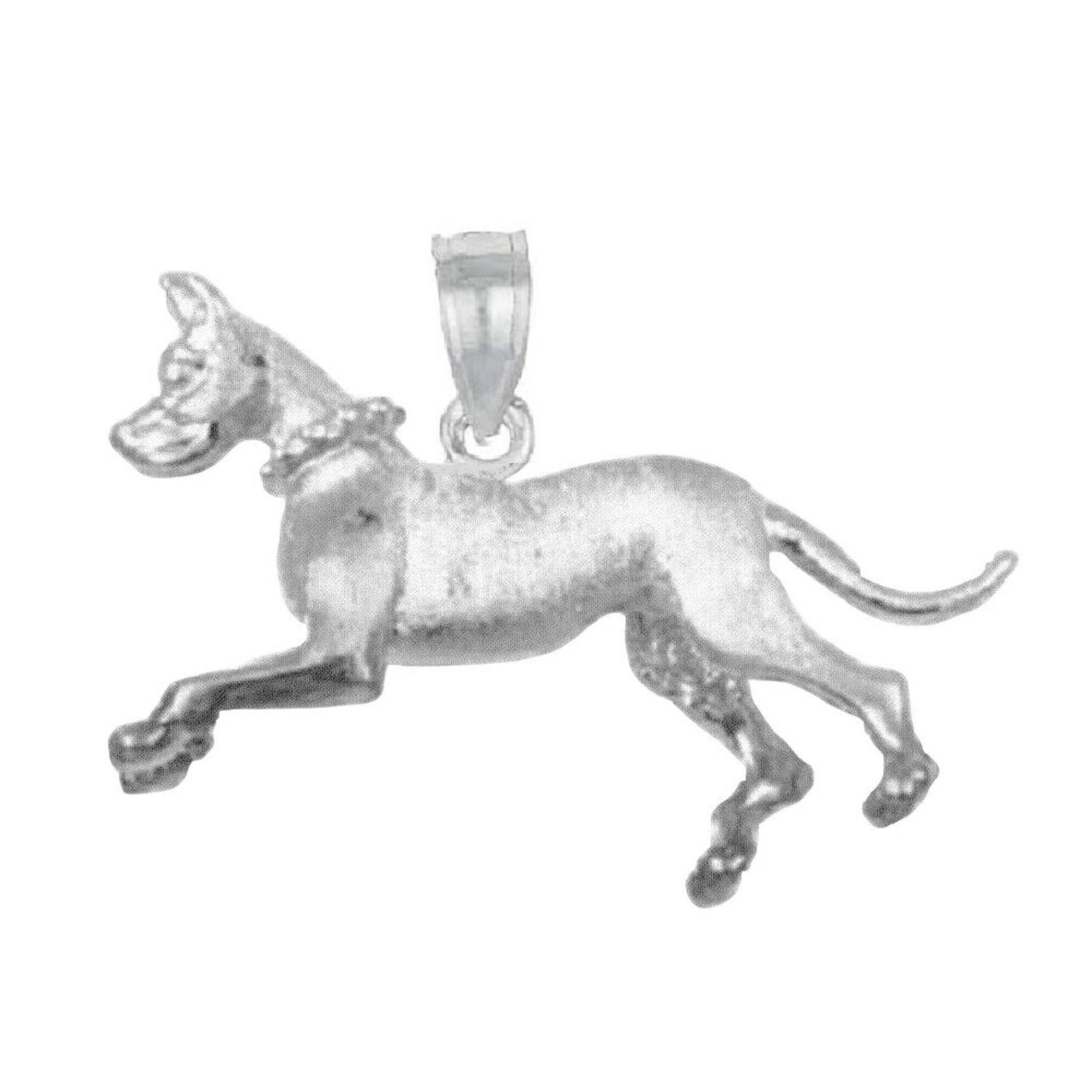 925 Sterling Silver Necklace w/ Great Dane Dog 3D Solid Pendant Charm