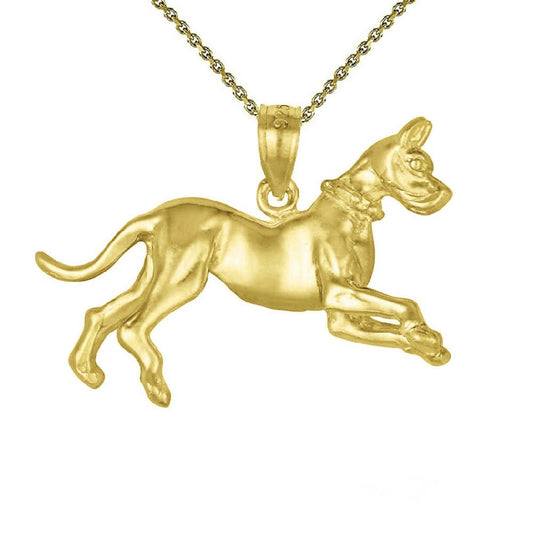 925 Sterling Silver Yellow Gold Plated Necklace w/ Great Dane Dog 3D Solid Pendant