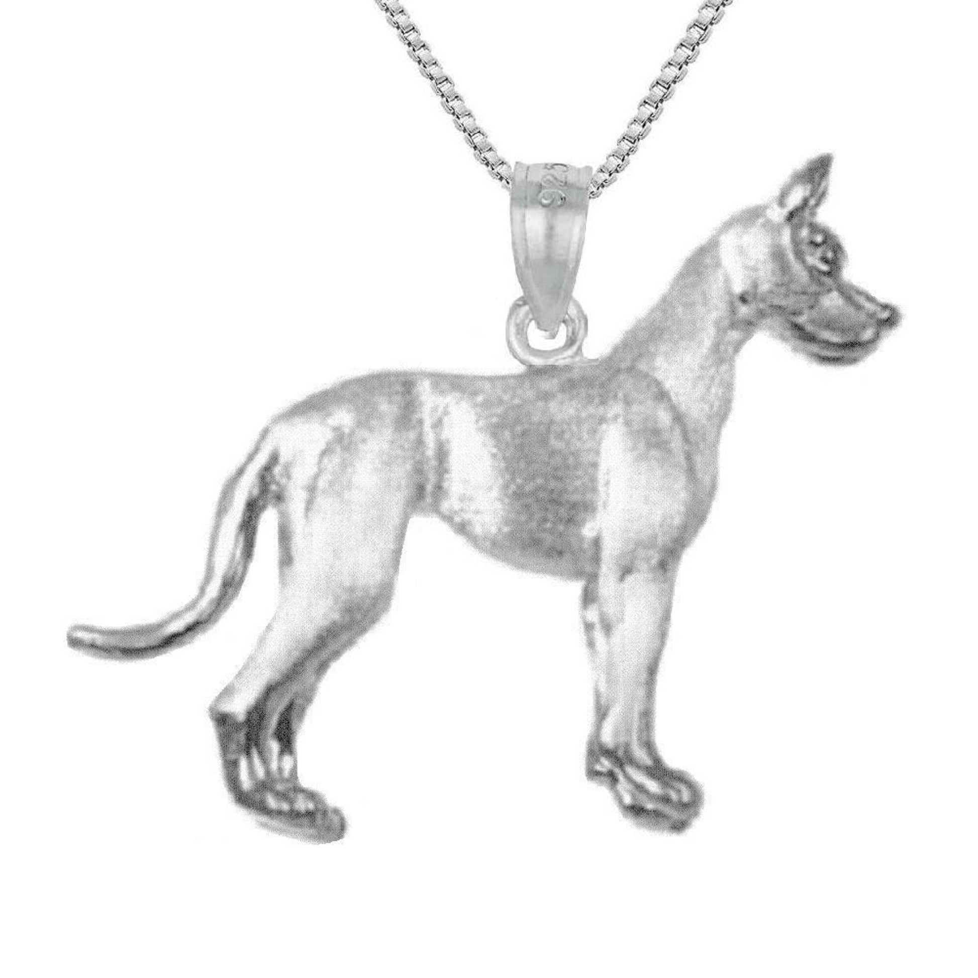 925 Sterling Silver Necklace w/ Great Dane Dog 3D Solid Pendant Charm