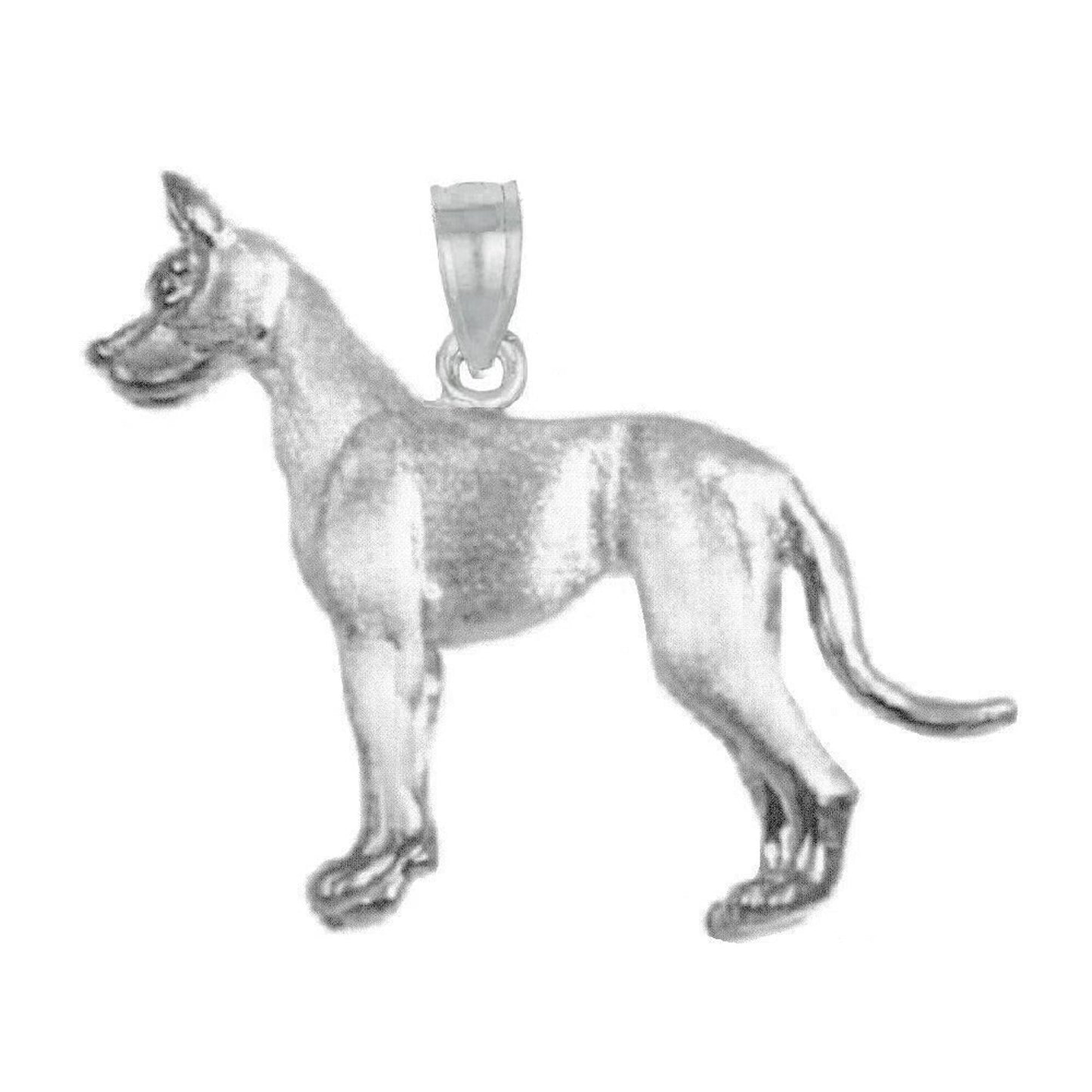 925 Sterling Silver Necklace w/ Great Dane Dog 3D Solid Pendant Charm