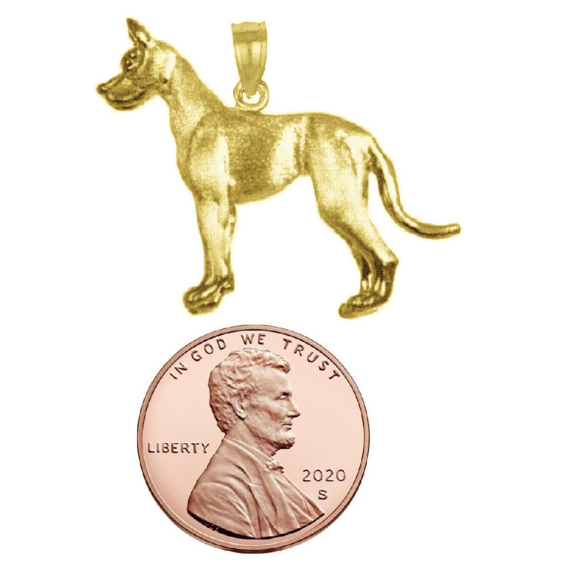 925 Sterling Silver Yellow Gold Plated Necklace w/ Great Dane Dog 3D Solid Pendant