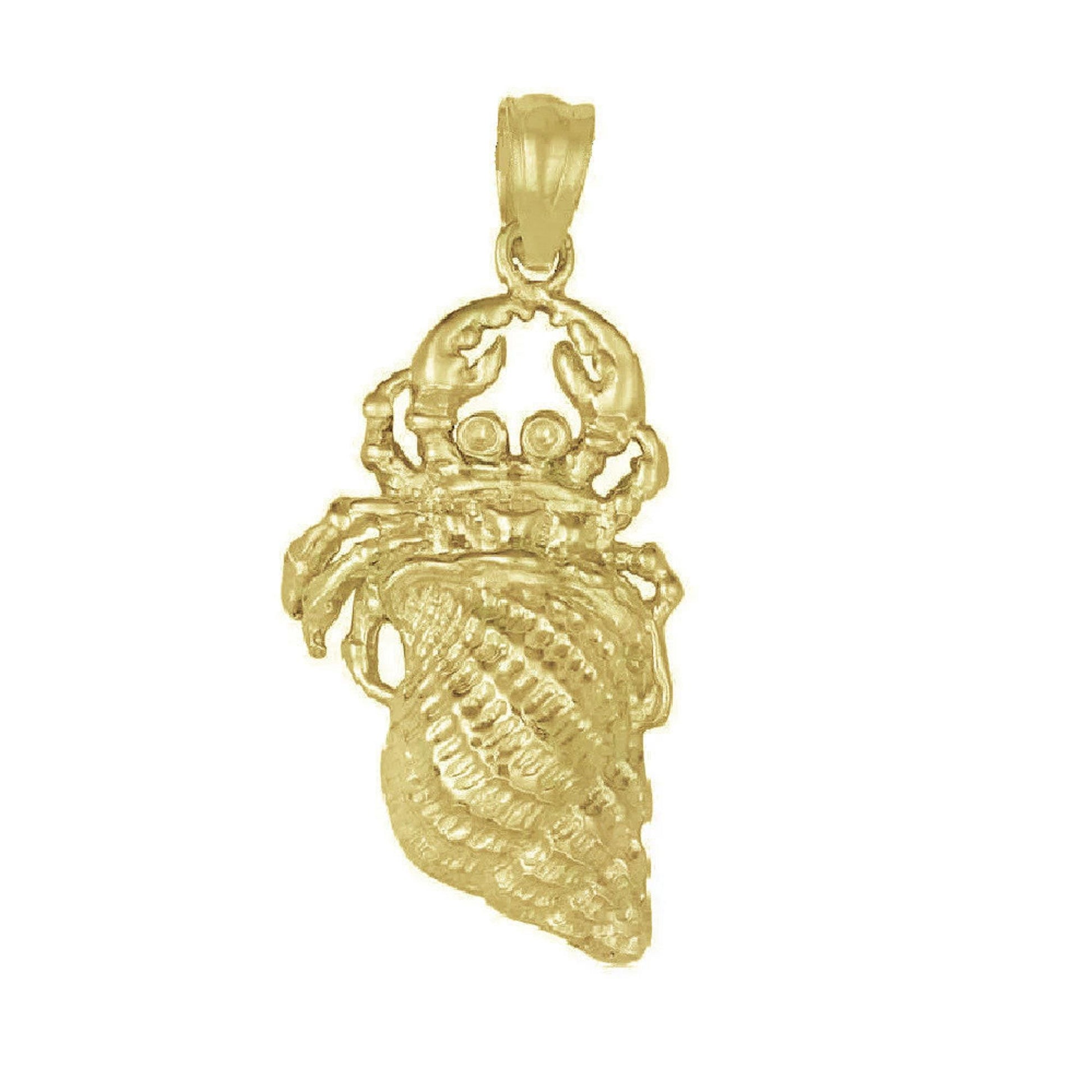 925 Sterling Silver Yellow Gold Plated 1mm Cable Chain Necklace w/ Hermit Crab with Shell Pendant Charm