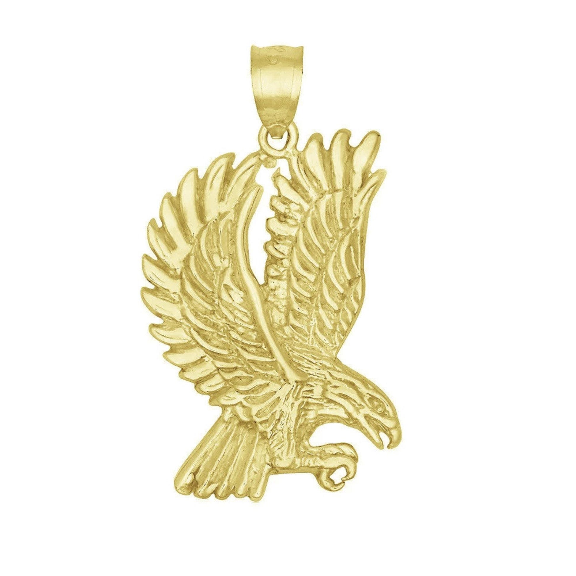 925 Sterling Silver Yellow Gold Plated 1mm Cable Chain Necklace w/ Flying Eagle Pendant Charm