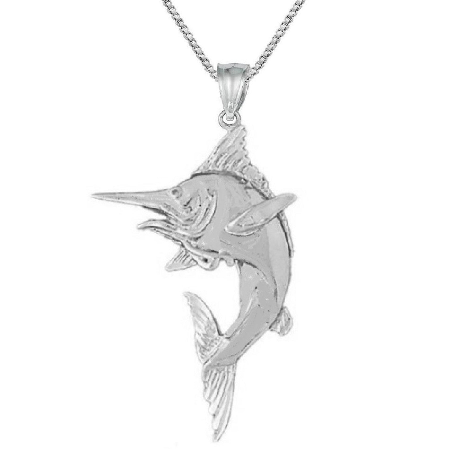 925 Sterling Silver Necklace w/ Sailfish Marlin Fish Pendant Charm