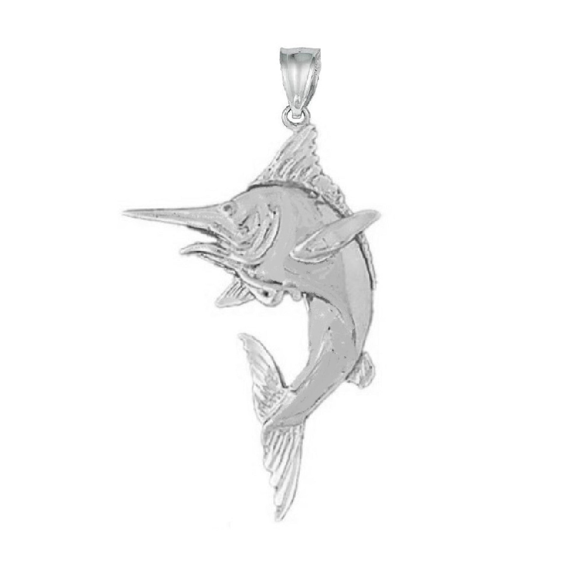 925 Sterling Silver Necklace w/ Sailfish Marlin Fish Pendant Charm