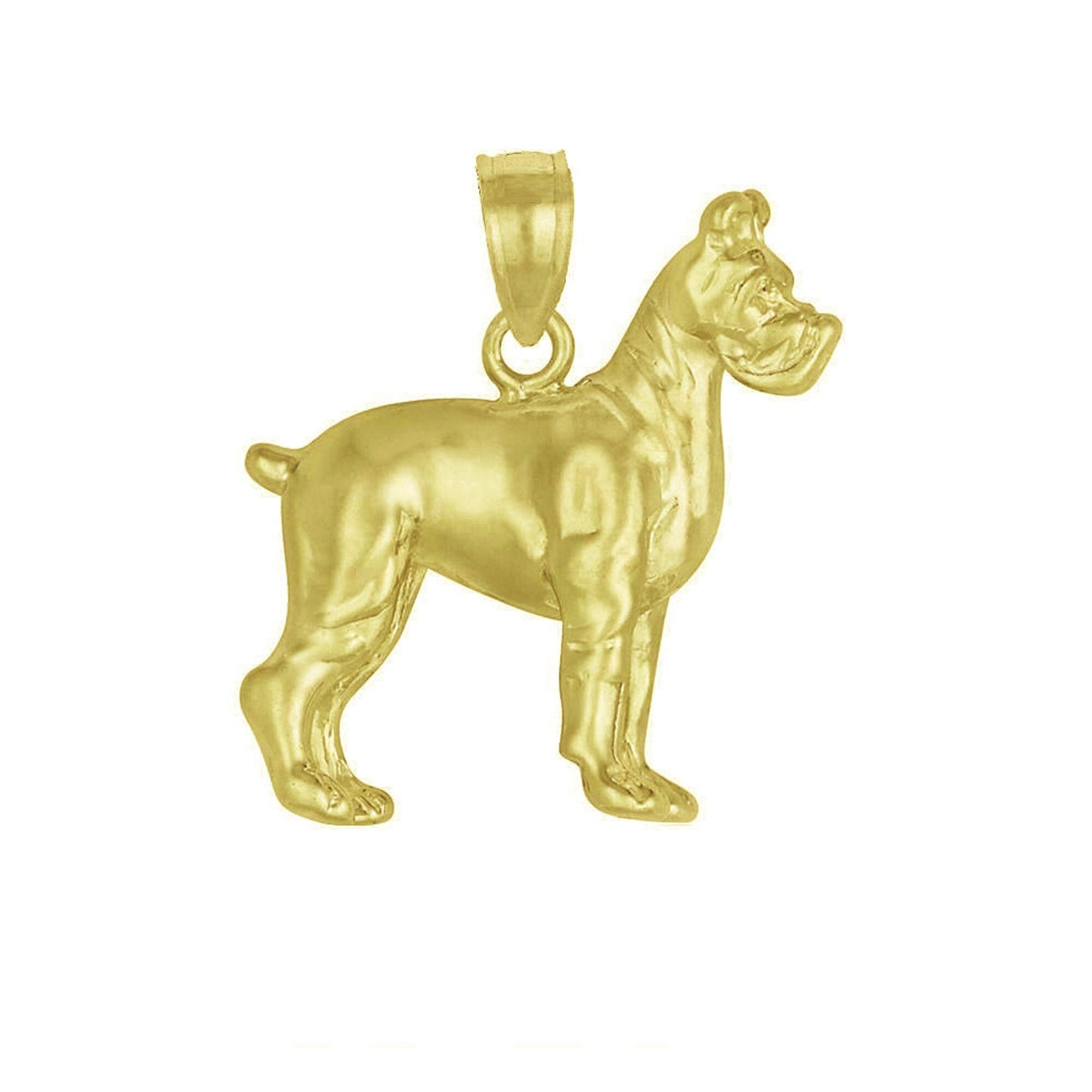 925 Sterling Silver Yellow Gold Plated Necklace w/ Boxer Dog 3D Solid Pendant