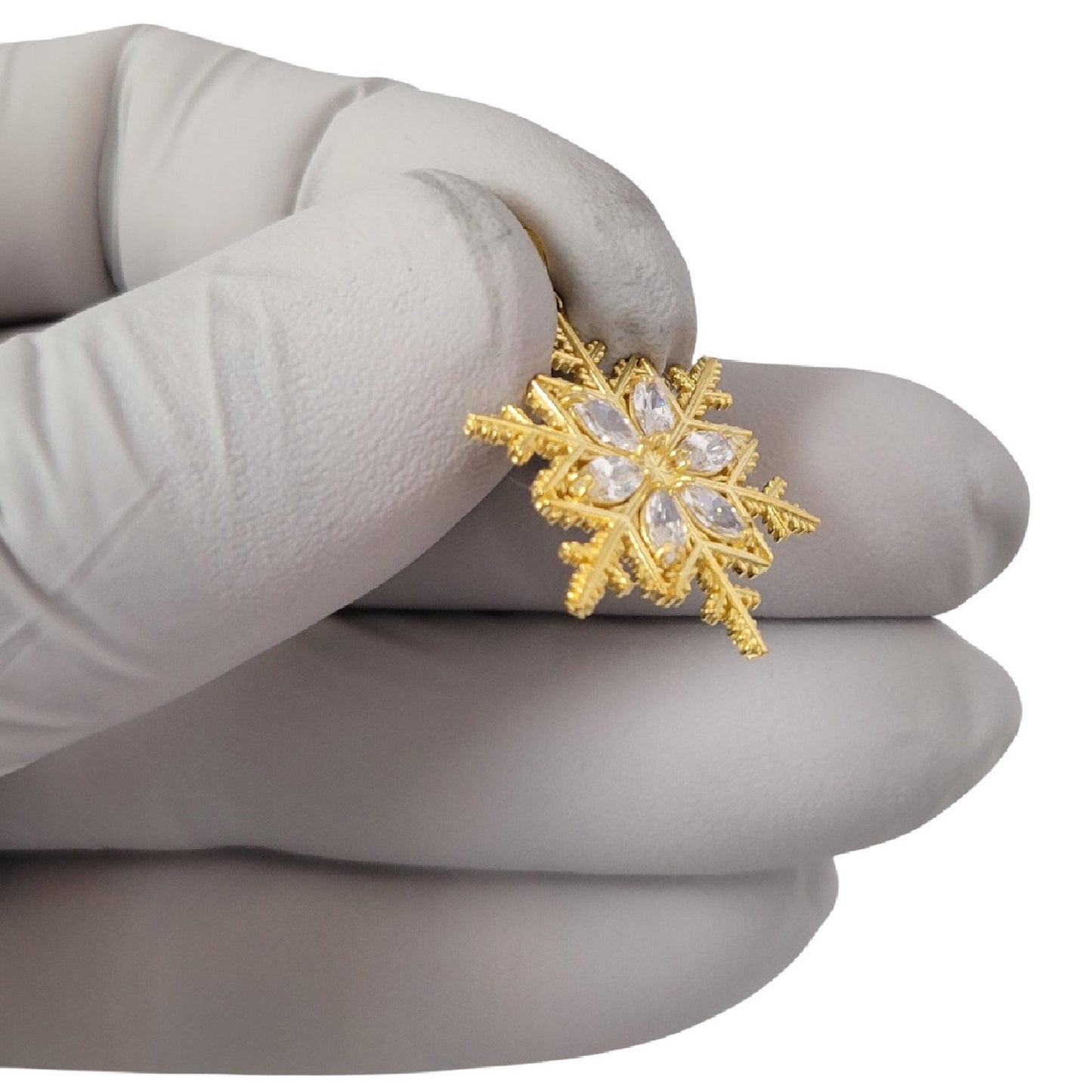 925 Sterling Silver Yellow Gold Plated Snowflake Pendant with Cubic Zirconia Stones