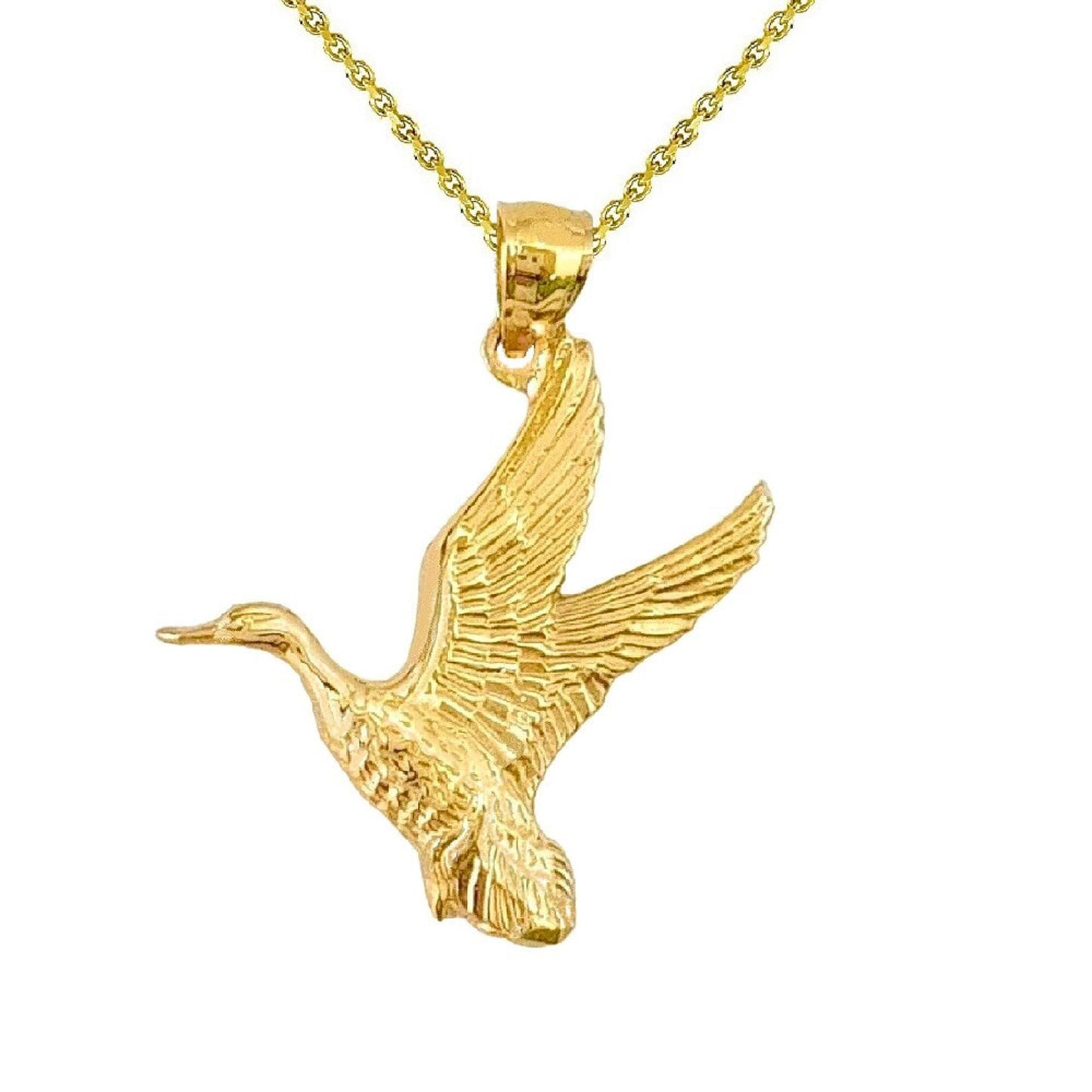 925 Sterling Silver Yellow Gold Plated 1mm Cable Chain Necklace w/ Duck Mallard Pendant Charm