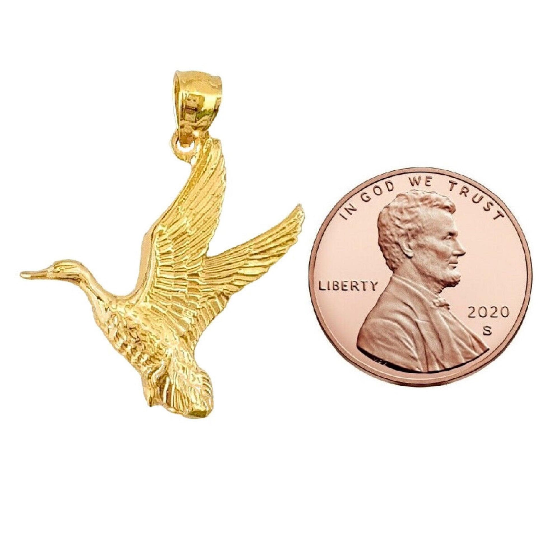 925 Sterling Silver Yellow Gold Plated 1mm Cable Chain Necklace w/ Duck Mallard Pendant Charm