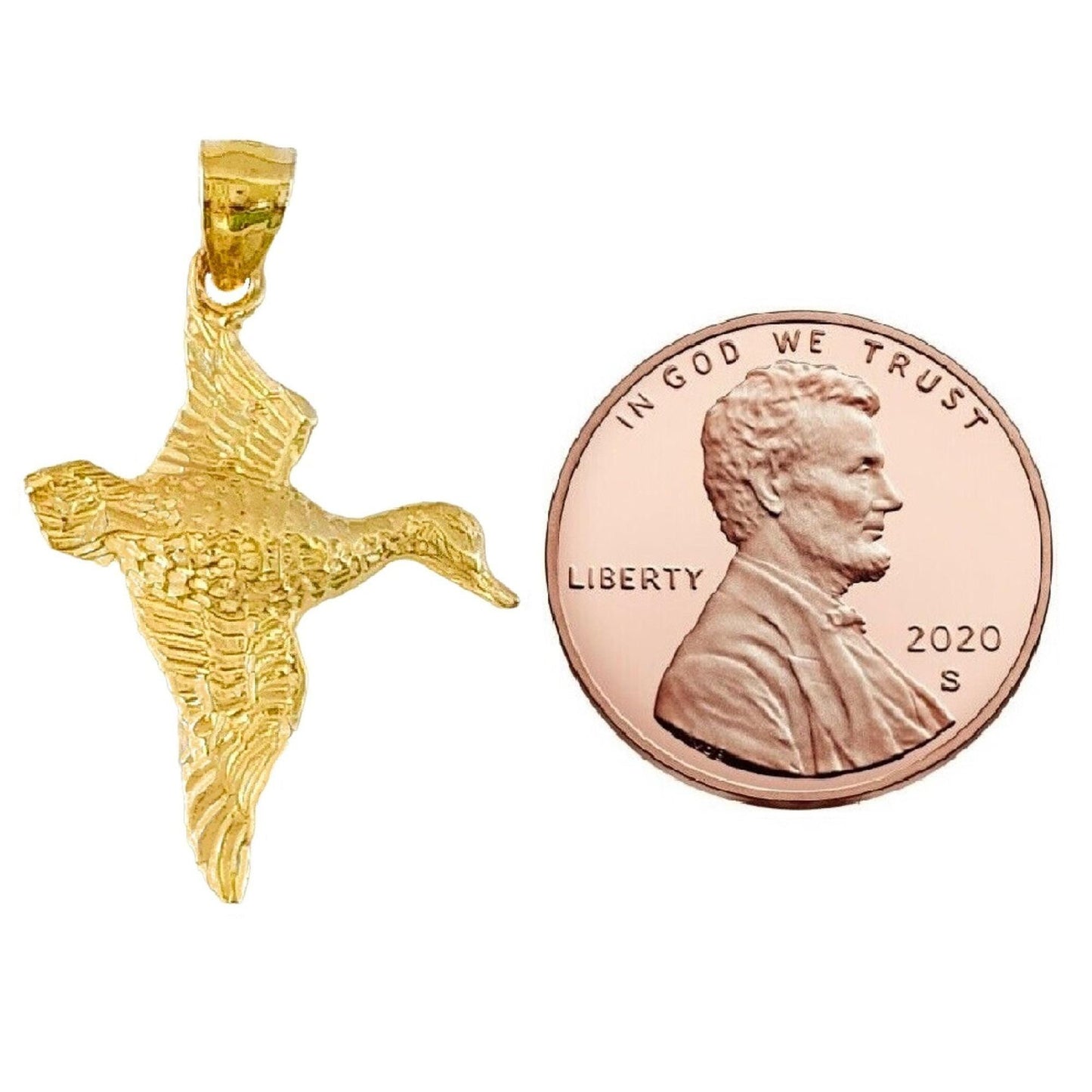 925 Sterling Silver Yellow Gold Plated 1mm Cable Chain Necklace w/ Duck Mallard Pendant Charm