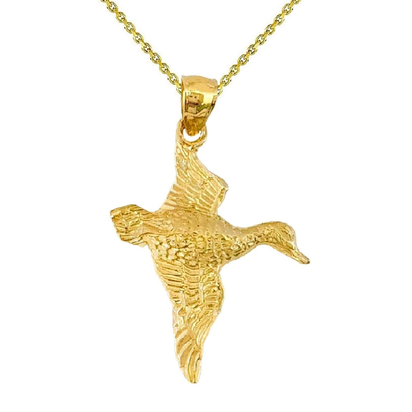 925 Sterling Silver Yellow Gold Plated 1mm Cable Chain Necklace w/ Duck Mallard Pendant Charm