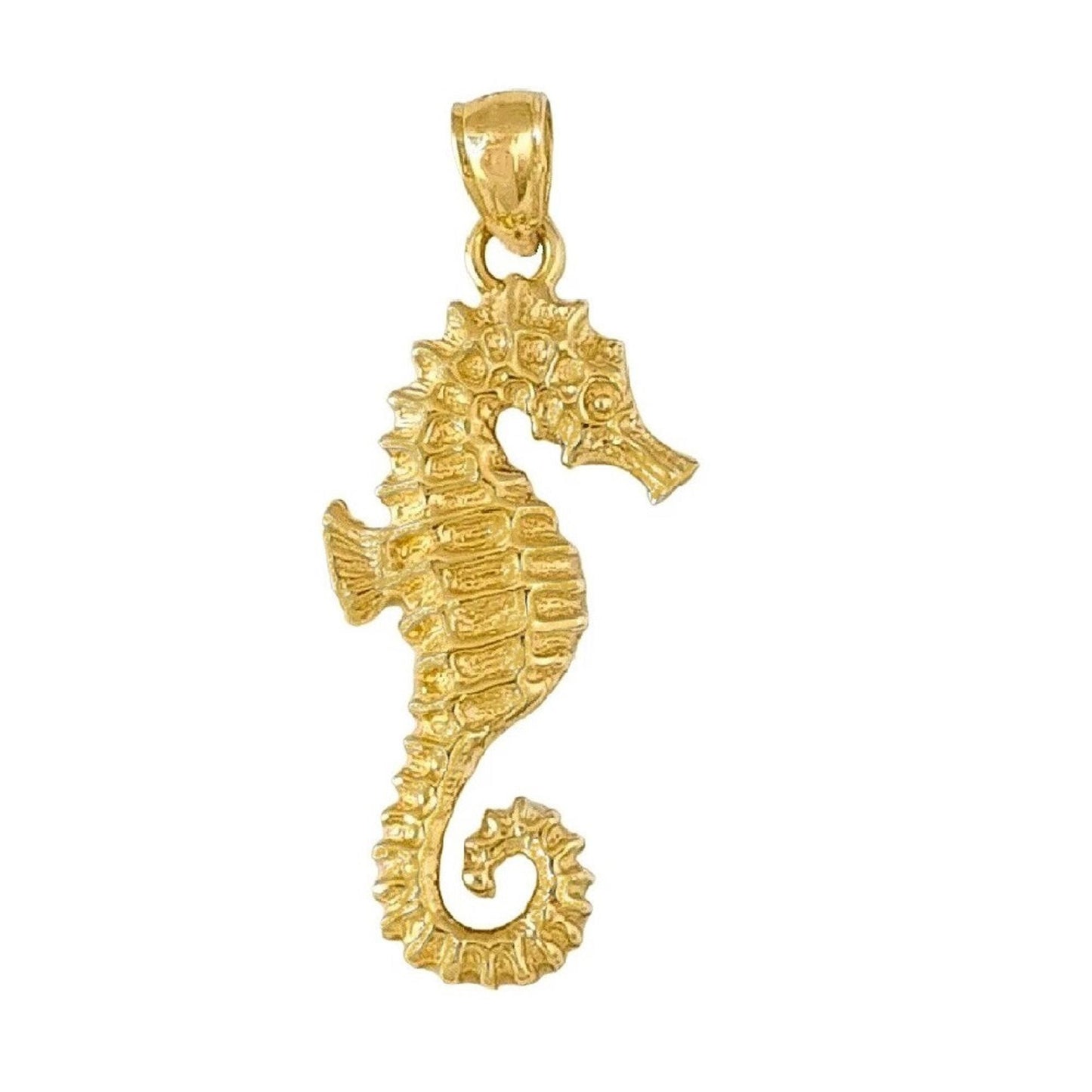 925 Sterling Silver Yellow Gold Plated 1mm Cable Chain Necklace w/ Seahorse Pendant Charm