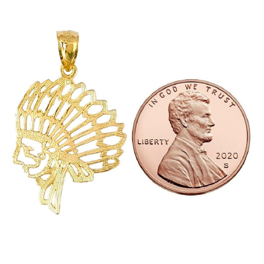 14K Yellow Gold Indian Chief Pendant