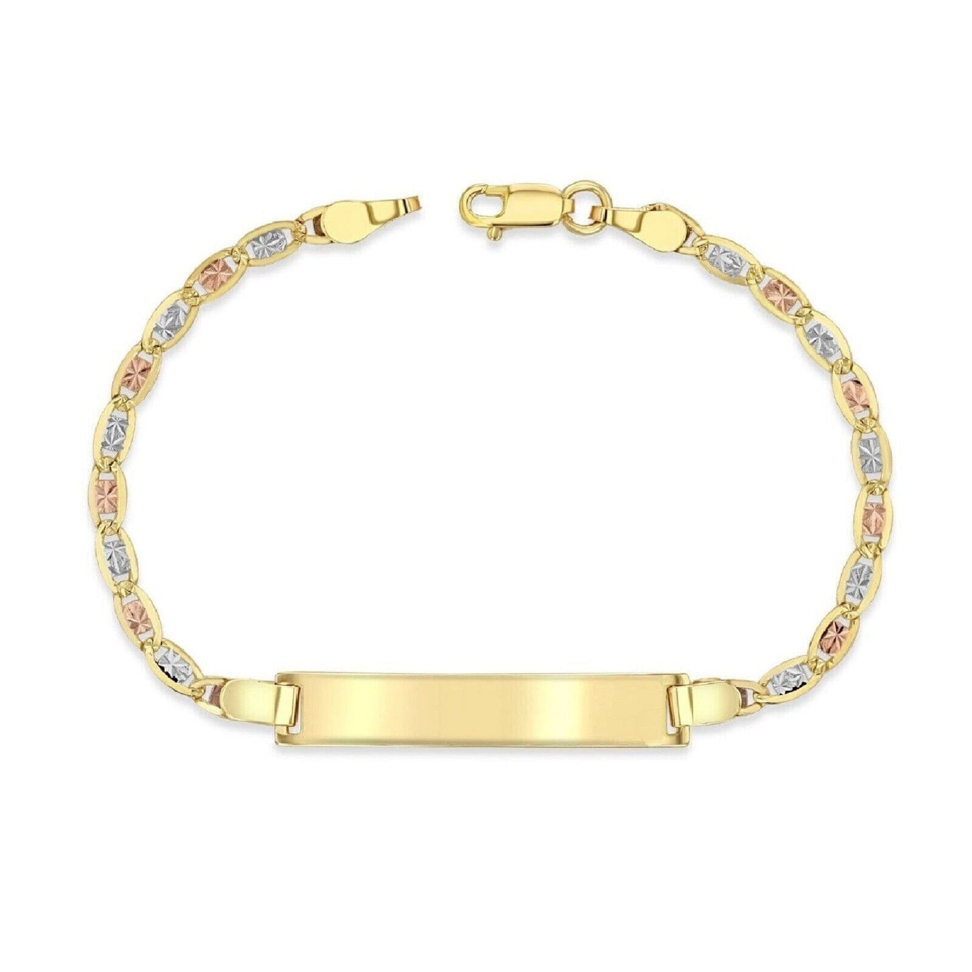 14K Tri-Color (Yellow, White, Rose) Gold 3mm Chain Baby ID Bracelet, FREE ENGRAVING