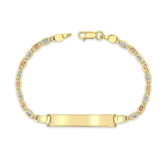 14K Tri-Color (Yellow, White, Rose) Gold 3mm Chain Baby ID Bracelet, FREE ENGRAVING