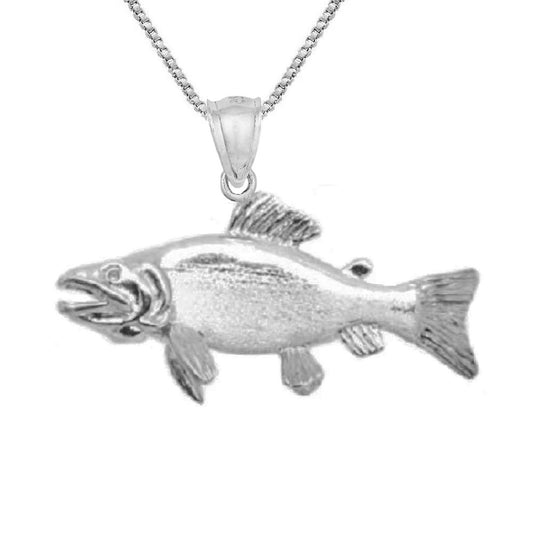 925 Sterling Silver Necklace w/ Sockeye Salmon Fish 3D (3 Dimensional) Solid Pendant