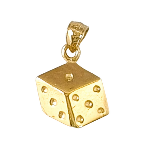 14K Yellow Gold Dice Pendant Charm