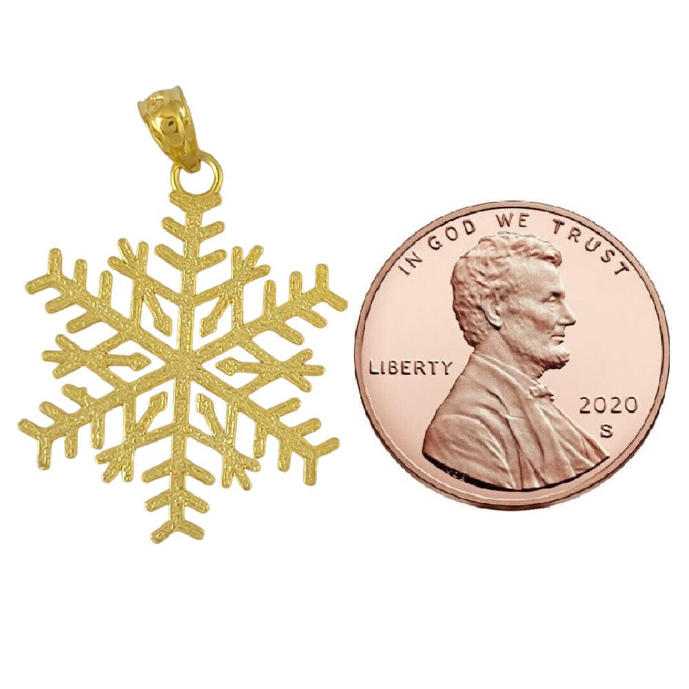 925 Sterling Silver Yellow Gold Plated 1mm Cable Chain Necklace w/ Snowflake Pendant