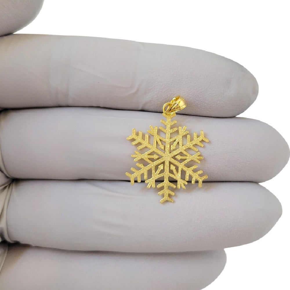 925 Sterling Silver Yellow Gold Plated 1mm Cable Chain Necklace w/ Snowflake Pendant
