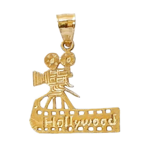 14K Yellow Gold Hollywood Movie Camera with Film Pendant