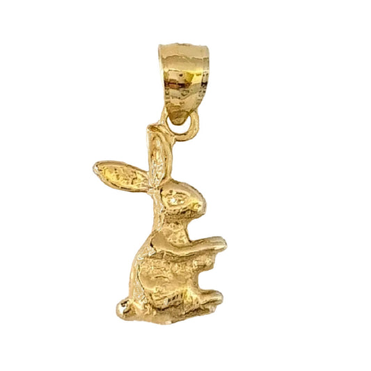 14K Yellow Gold Rabbit 3D (3 Dimensional) Solid Pendant
