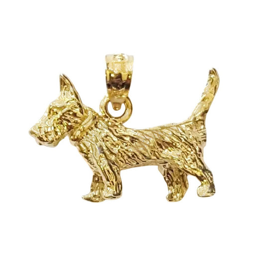 14K Yellow Gold Terrier Dog 3D Solid Pendant