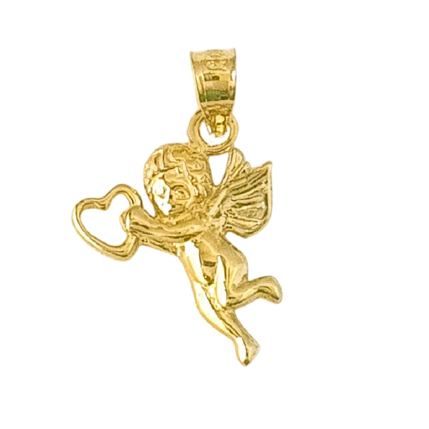 14K Yellow Gold Cherub Angel with Floating Heart Pendant