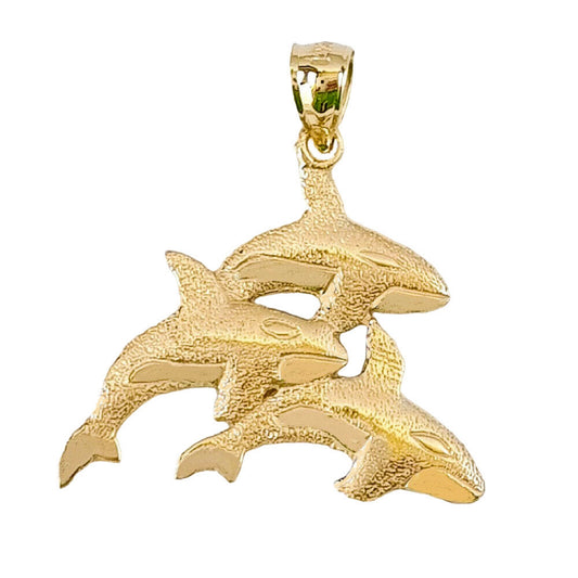14K Yellow Gold Orca Whale Pendant