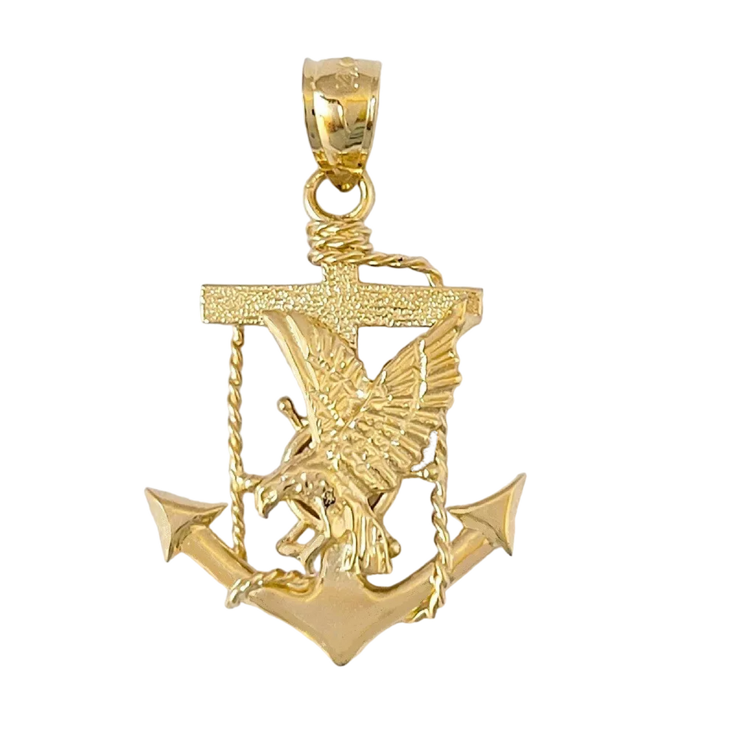 14K Yellow Gold Mariners Anchor Cross with Eagle Pendant