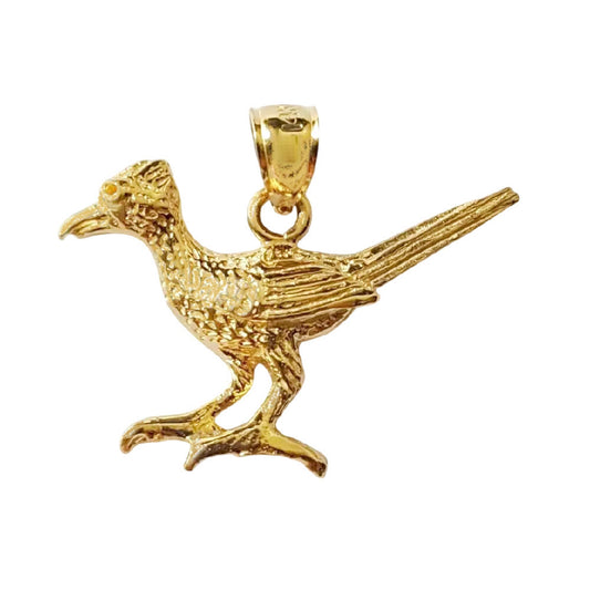 14K Yellow Gold Roadrunner Bird Pendant