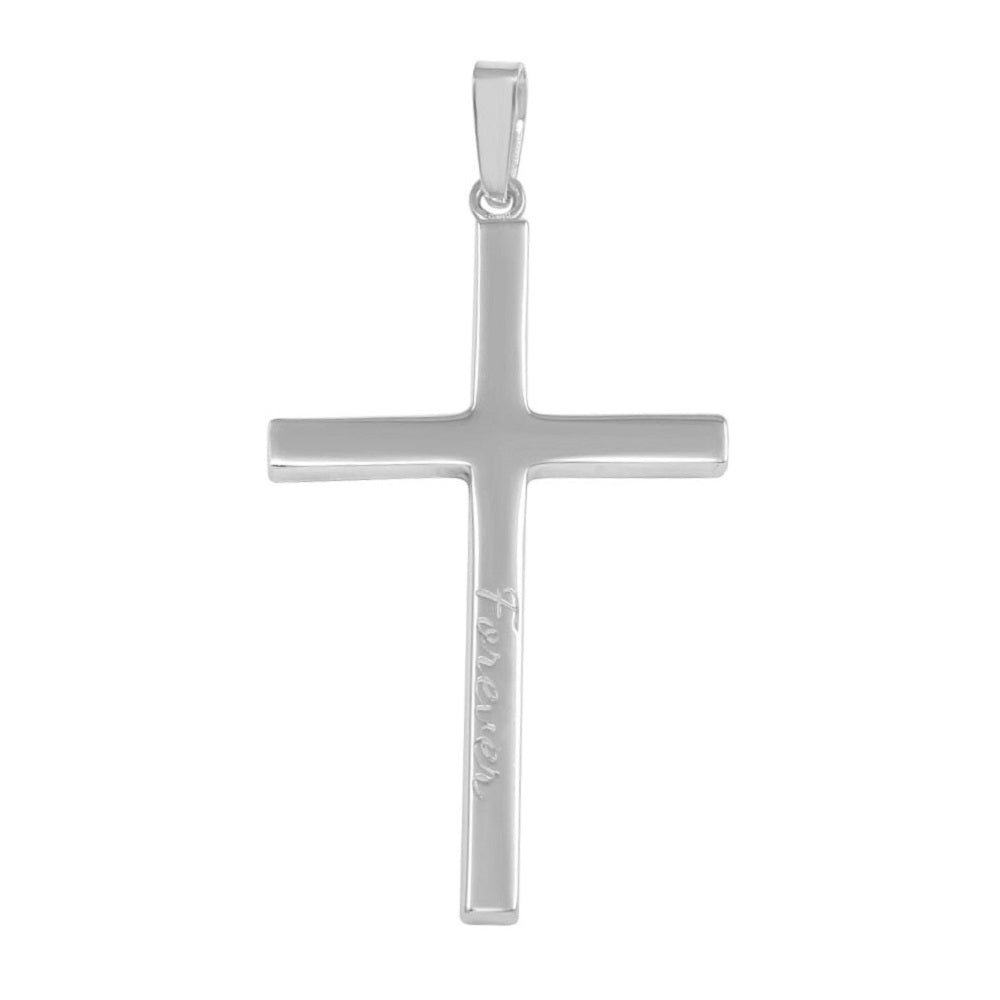 925 Sterling Silver Engraved "Forever" Solid Cross Pendant