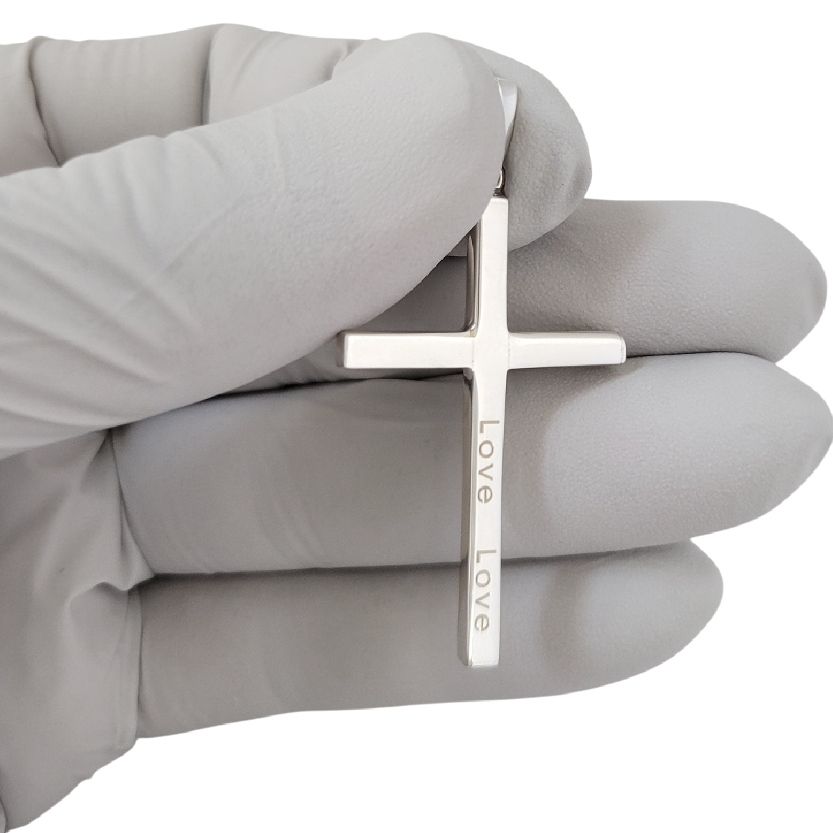 925 Sterling Silver Engraved "Love Love" Solid Cross Pendant