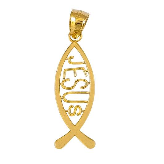 14K Yellow Gold Christian Fish with Jesus Pendant