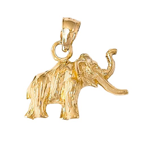 14K Yellow Gold Mammoth Elephant 3D Solid Pendant