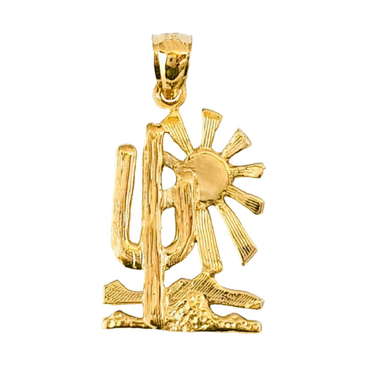 14k Yellow Gold Cactus Desert Pendant