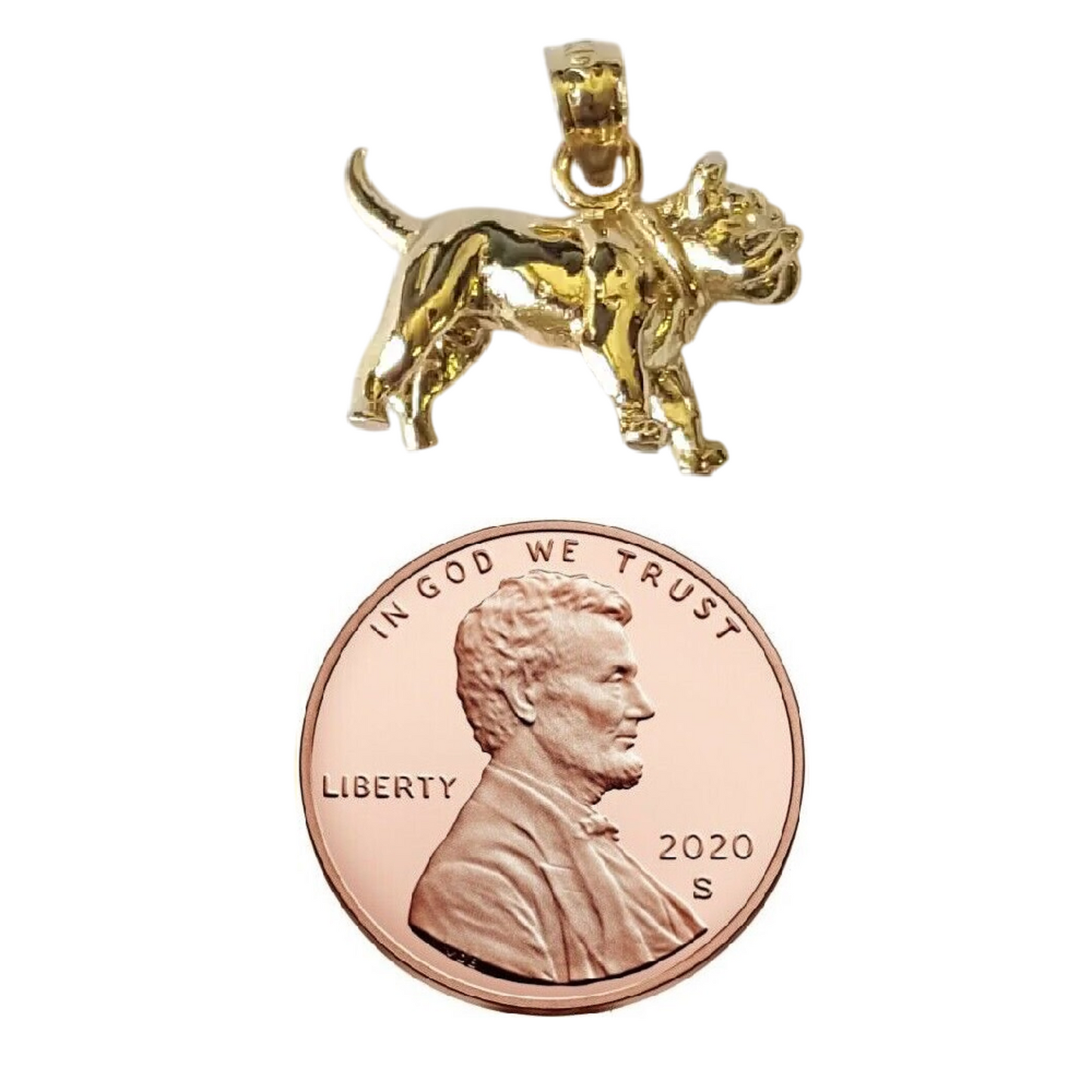 14K Yellow Gold Bulldog 3D Solid Pendant