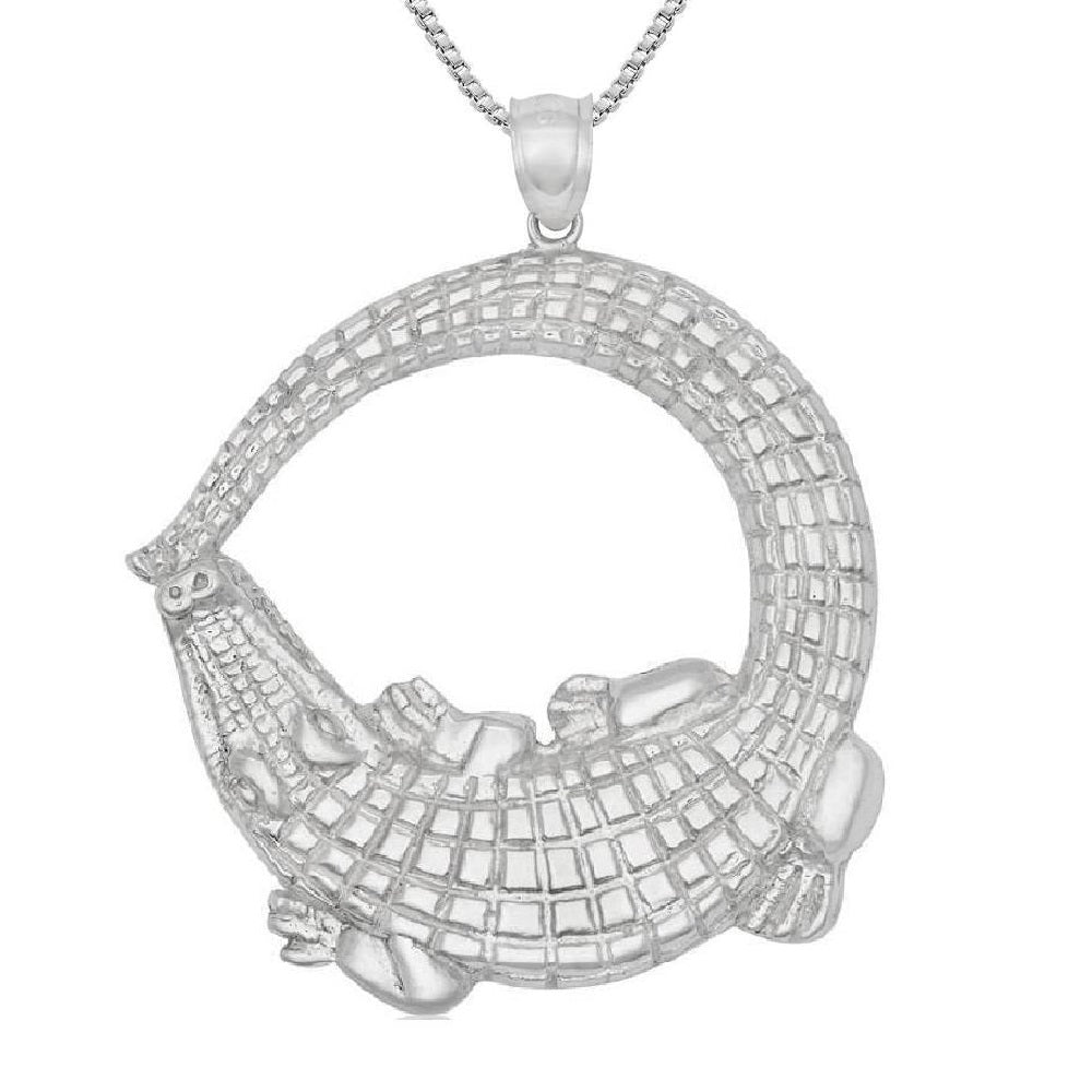 925 Sterling Silver Necklace w/ Crocodile Alligator Pendant