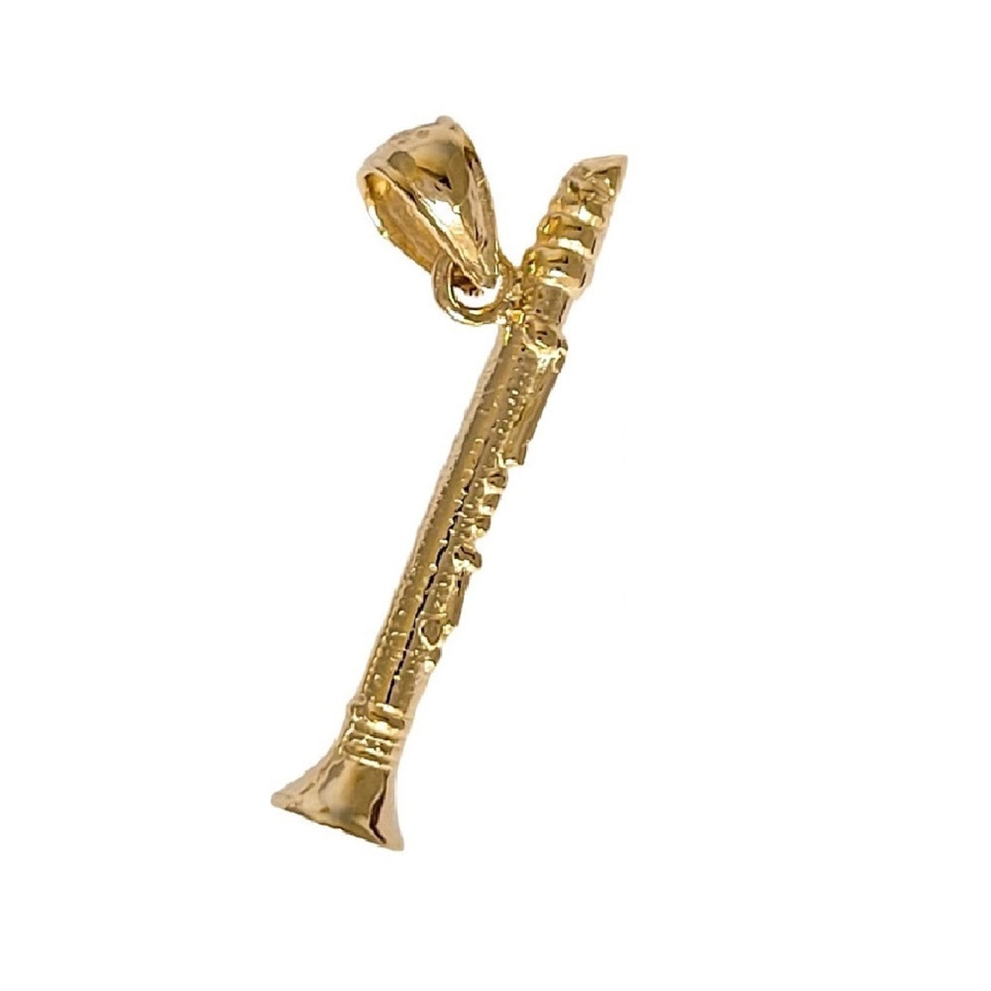 14k Yellow Gold Clarinet 3D (3 Dimensional) Solid Pendant