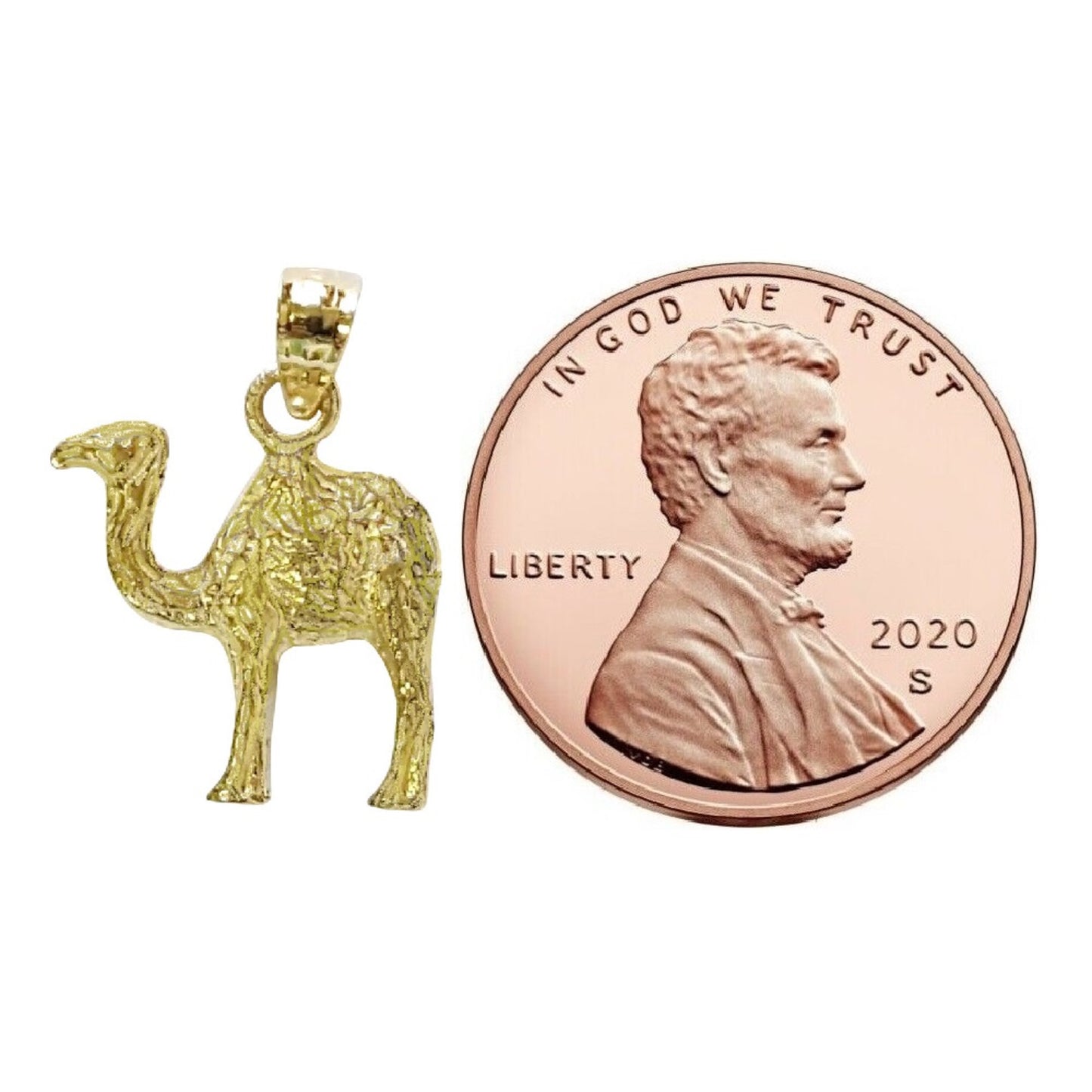 14K Yellow Gold Camel 3D Solid Pendant