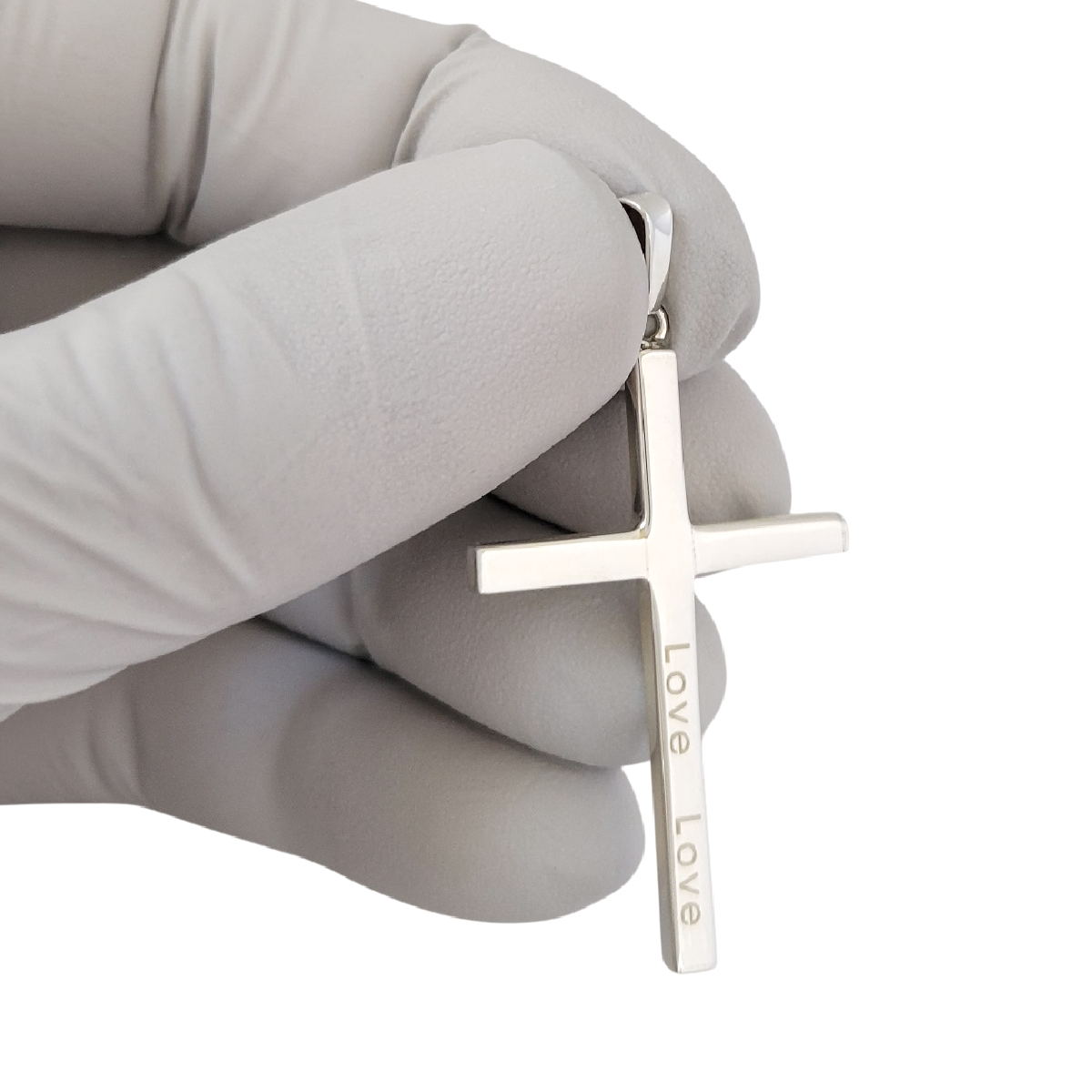 925 Sterling Silver Engraved "Love Love" Solid Cross Pendant